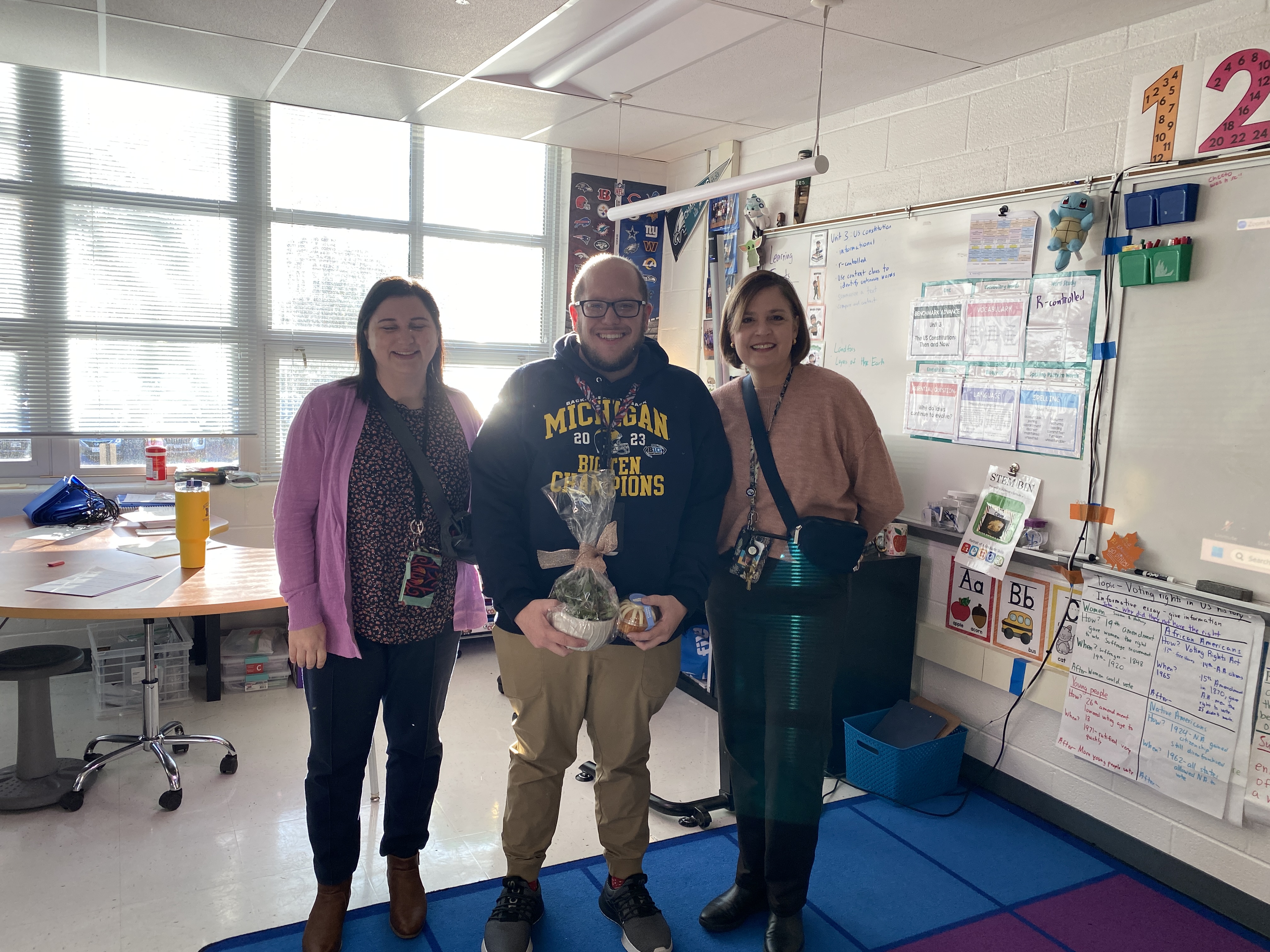 Ingrid Badia and Nicole Scher pose with Outstanding New Teacher, Joseph Abourakty.