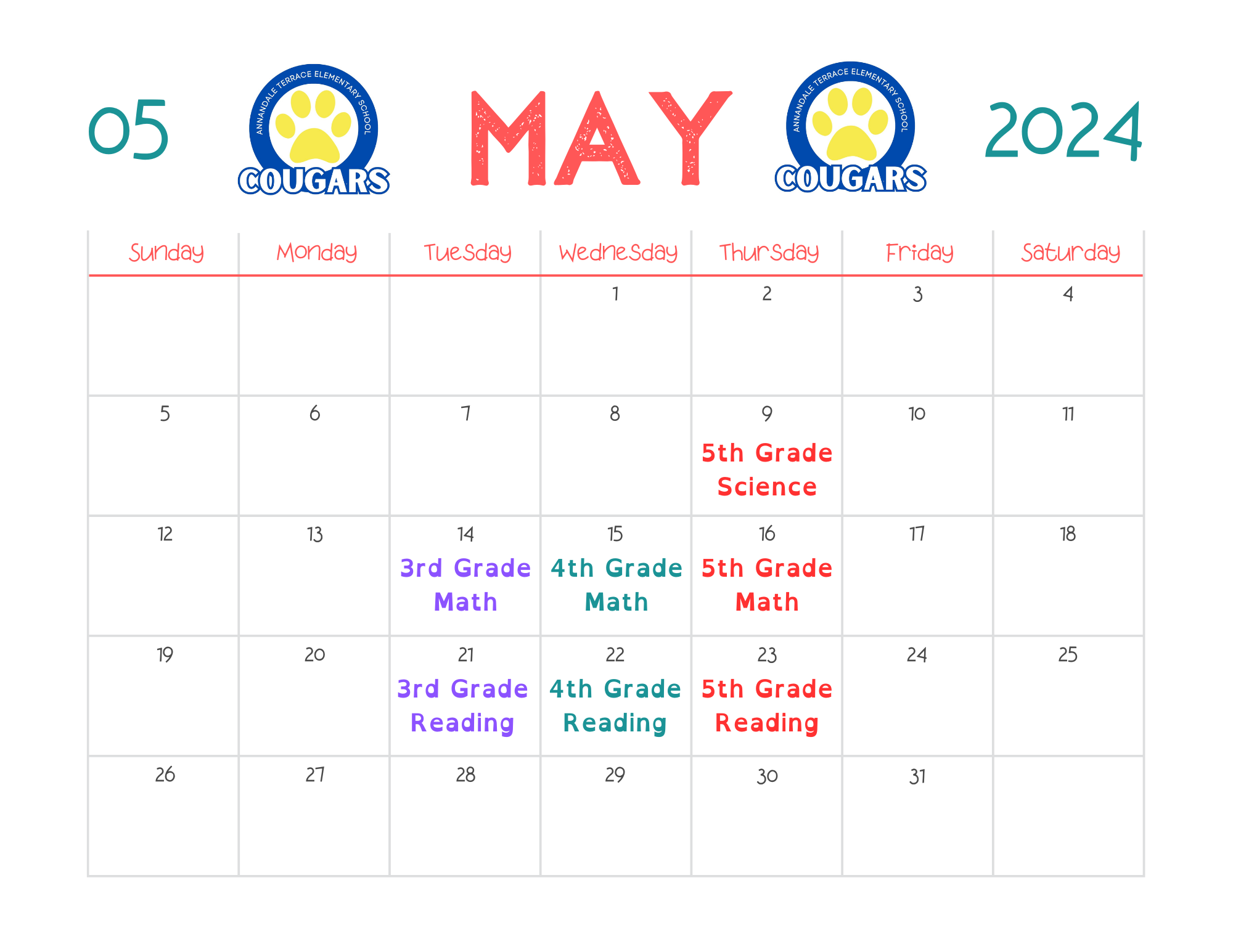 May Testing Calendar