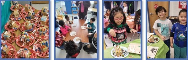 students show off their gingerbread creations