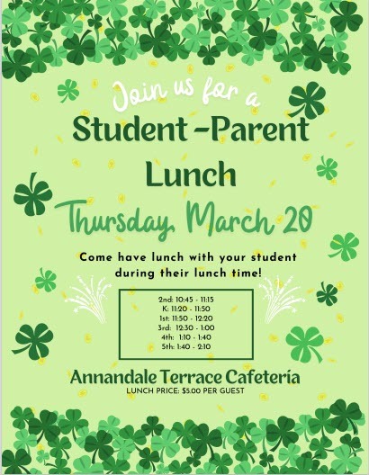 poster for student parent lunch with lunch times